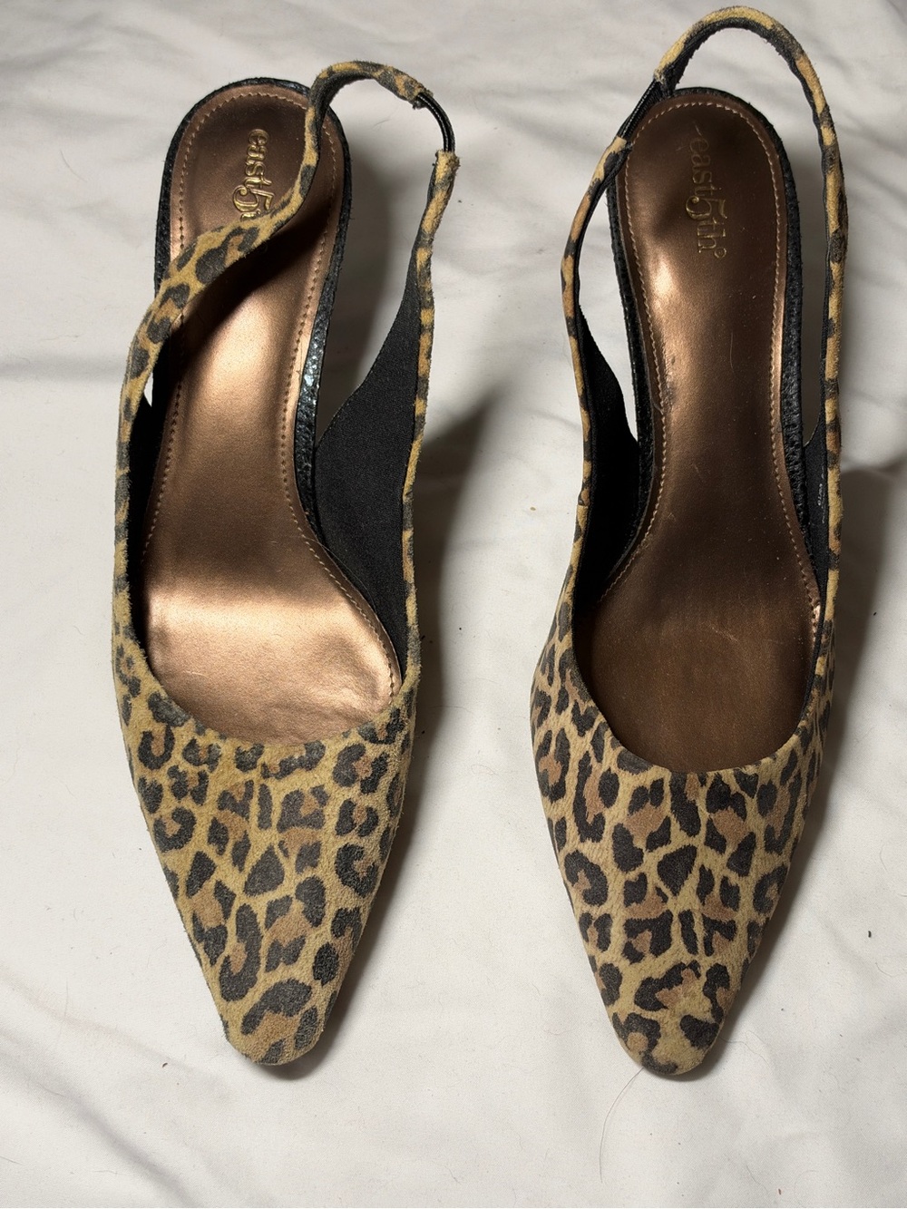 East 5th Leopard Print Pointed Slingback Flats - Tan & Black